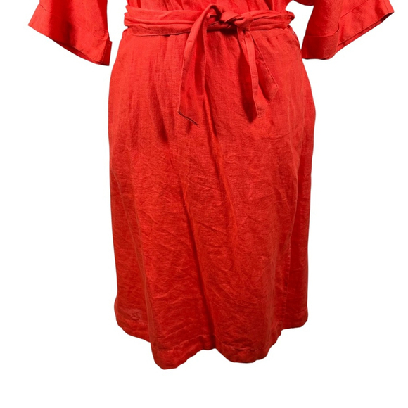 Saint James Wrap Dress Orange Linen Logo Lined S/S Beachy Preppy Size US 12 44F - Picture 4 of 14